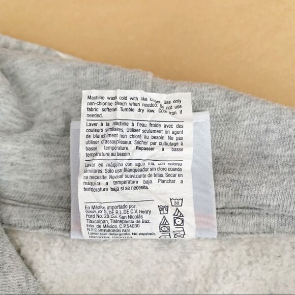 Champion logo hoodie light grey red navy stripe cuffs hem pullover ribbed XS - Picture 9 of 10